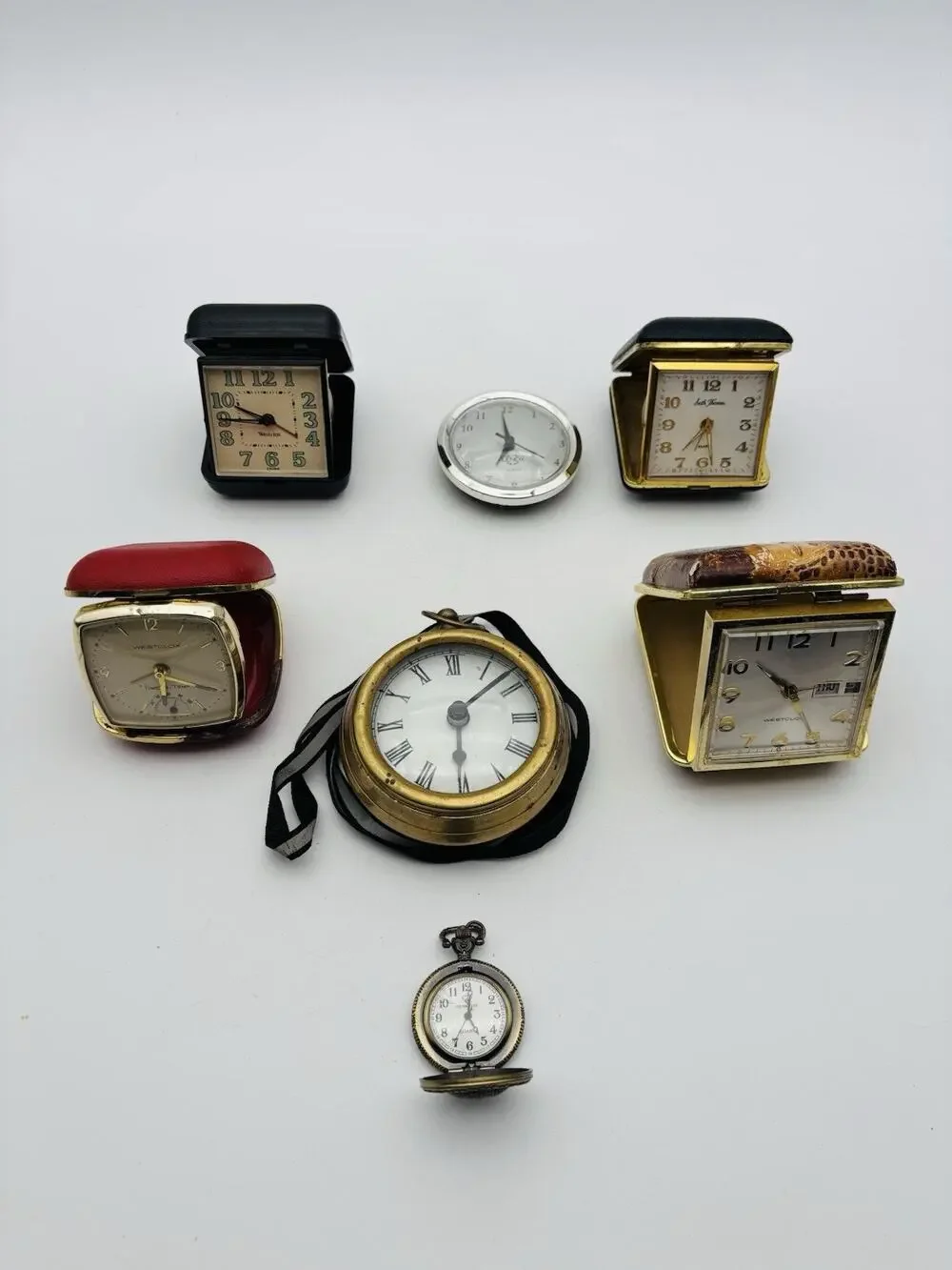 Lot Of 7 Vintage Travelers Alarm Clocks And Other Clocks For Parts And Repair